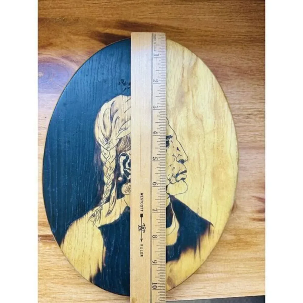 Artisan Hand Made Wood Burned Native American Wall Plaque 1976‎ VTG See Photos